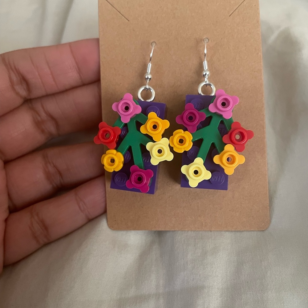 Lego Colorful Flower Block Dangle Earrings